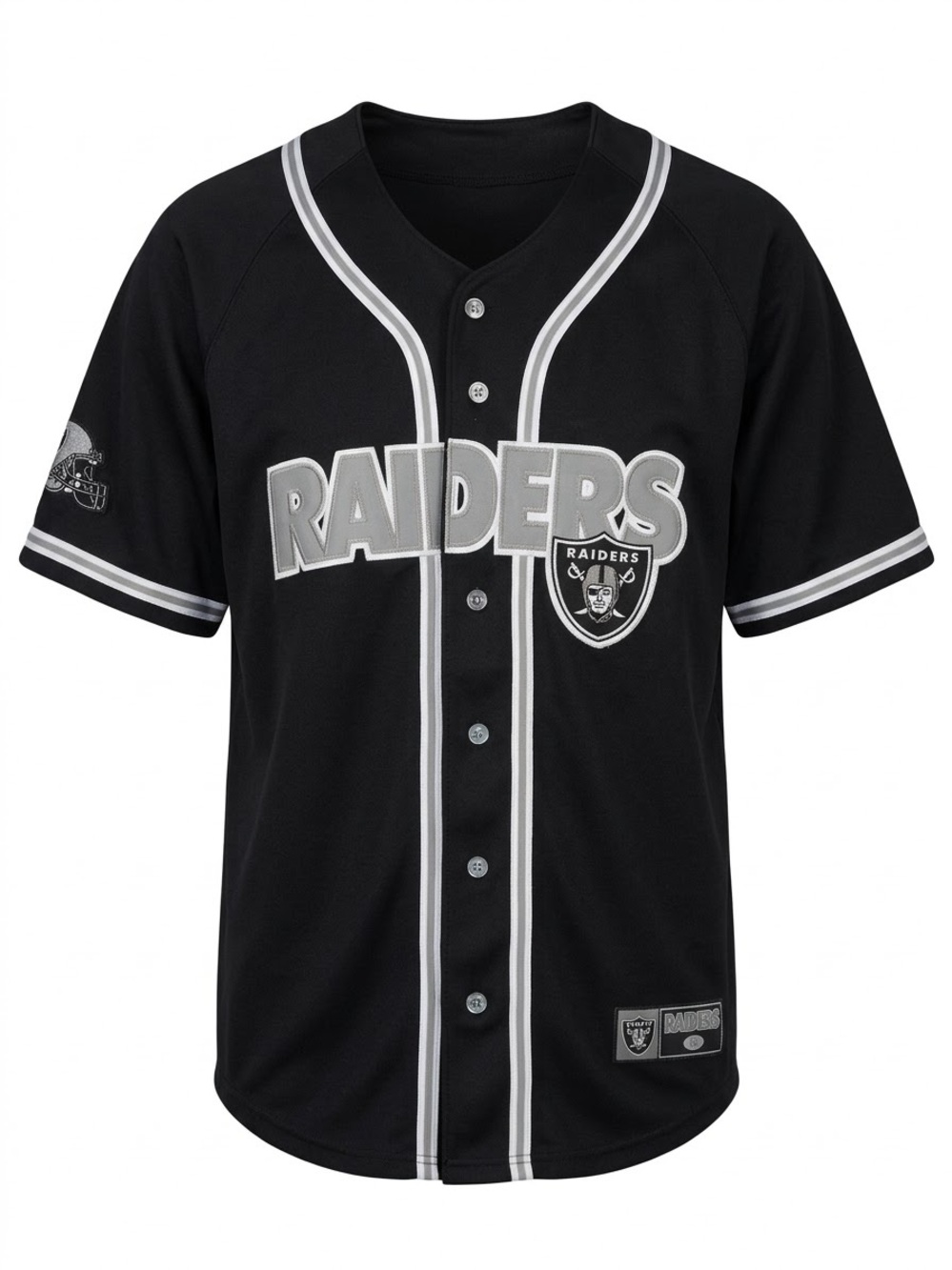 Vintage Y2K NFL Oakland Raiders Button Down Baseball Jersey Black L Oversized